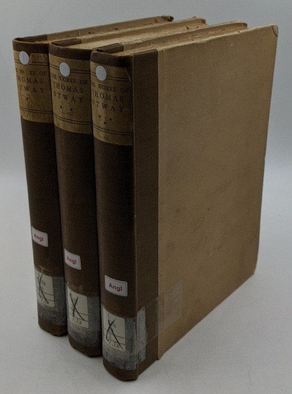 Summers, Montague [Ed.]:  The complete works of Thomas Otway - 3 volumes : 1. Introduction, Alcibiades, Don Carlos, Titus and Berenice, The cheats of Scapin / 2. Friendship in fashion, The history and fall of Caius Marius, The orphan, The soldiers fortune / 3. Venice preserv`d, The atheist, Poems, Love-letters. 