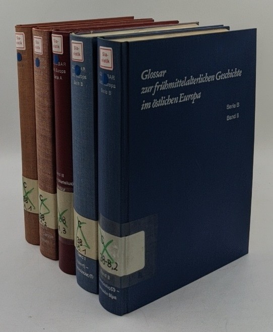 Ferluga, J., M. Hellmamm und H. Ludat [Hrsg.]:  Glossar zur frühmittelalterlichen Geschichte im östlichen Europa - 5 Bände : Serie A, Lateinische Namen bis 900, Band 1 - 3 / Serie B, Griechische Namen bis 1025, Band 1 - 2. 