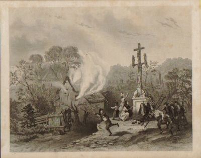 Wurster, P.  Stahlstich (abgebildet Plünderung und Brandschatzung eines Hofes, betende Frauen vor einem Kreuz, im Hintergrund ein Schloß) 