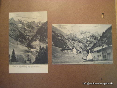   2 Ansichtskarten betitelt: Gruss aus Einödsbach im bayrischen Allgäu (Deutschlands südlichster Ort 1142 m.ü.M.) 