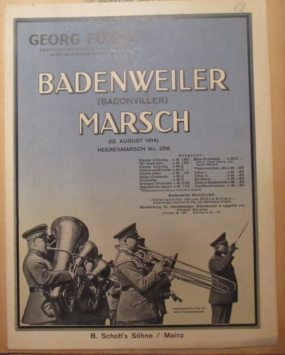 Fürst, Georg  Badenweiler-Marsch (Badonviller-Marsch) (Zur Erinnerung an das erste siegreiche Gefecht des Infanterie-Leib-Rgts. bei Badonviller (12. Aug. 1914). Ausgabe für Klavier 2händig) 