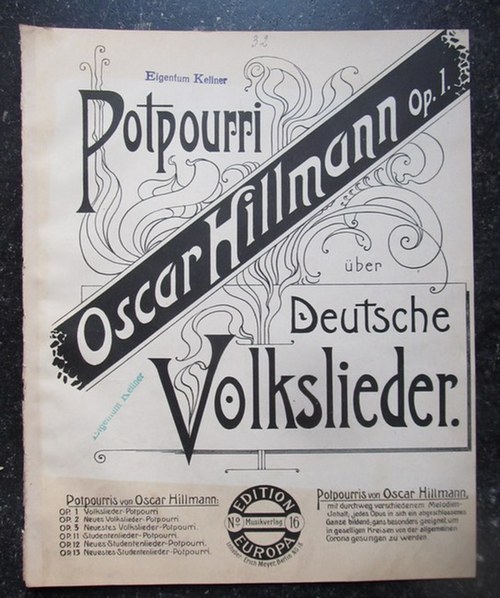 Hillmann, Oscar  Potpourri über Deutsche Volkslieder Op. 1 Volkslieder-Potpourri 