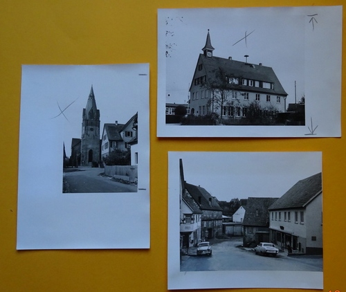 Meyer, Walter (Karlsruhe)  3 s/w Fotografien bzw. Fotoausschnitte und 3 Negative von Wurmberg (Straße mit Läden, Schule, Kirche) 