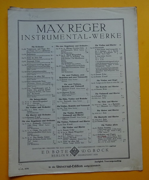 Reger, Max  Präludium und Fuge (H moll) für die Violine allein Op. 117 No. 1 
