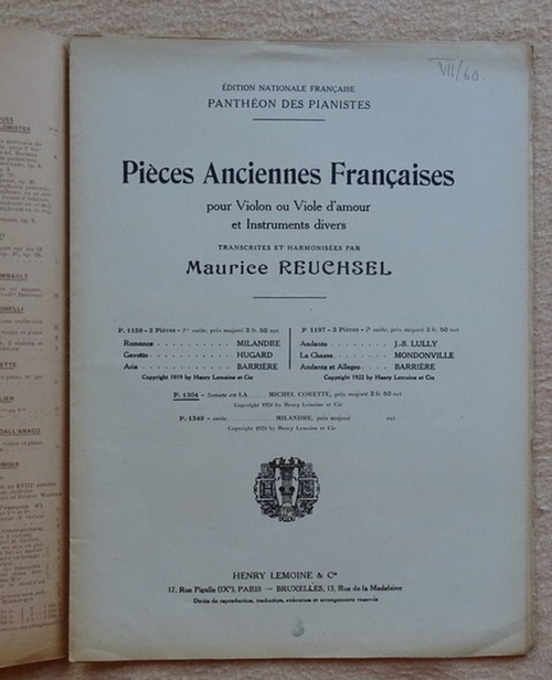 Reuchsel, Maurice  Pieces Anciennes Francaises pour Violon ou Viole d`amour et Instruments divers; Sonate (Michel Corette) 