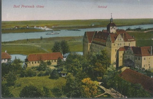 ohne Autor  Ansichtskarte Bad Pretzsch (Elbe) mit Raddampfer im Hintergrund (Schloß) 
