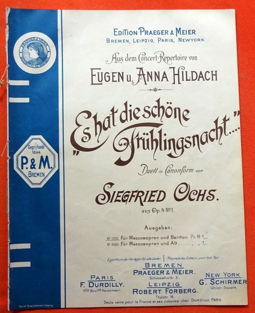 Ochs, Siegfried  Es hat die schöne Frühlingsnacht... (Duett in Canonform aus Op. 4 No. 1 für Mezzosopran und Bariton / aus dem Concert-Repertoire von Eugen und Anna Hildach) 