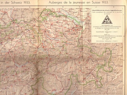 SJH  Die Jugendherbergen in der Schweiz 1933 / Auberges de la jeunesse en Suisse 1933 (Übersichtskarte der schweiz. Jugendherbergen) 