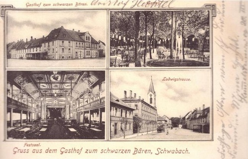   Ansichtskarte Gruss aus dem Gasthof zum schwarzen Bären, Schwabach (Gasthof, Ludwigstrasse) 
