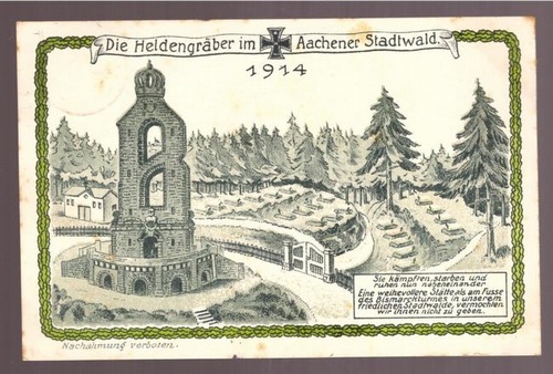   Ansichtskarte. Heldengräber im Aachener Stadtwald 1914 