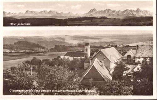   Ansichtskarte AK Göschweiler nach Süden gesehen mit Bondorferhöhe 900-1000 Mtr. 