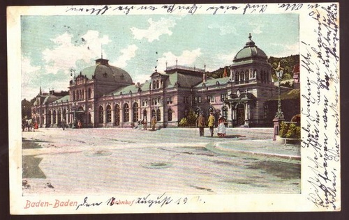   Ansichtskarte AK Baden-Baden. Bahnhof (in Farbe) 