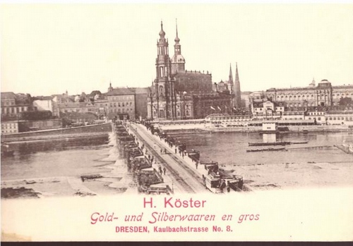   Ansichtskarte AK Dresden. Werbekarte v. H. Köster, Gold- und Silberwaaren en gros. Kaulbachstrasse No. 8 