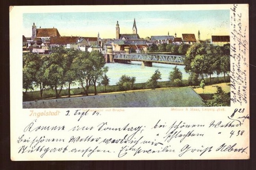   Ansichtskarte AK Ingoldstadt. Totalansicht mit Brücke 