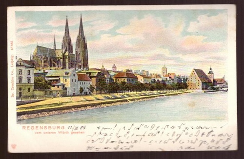   Ansichtskarte AK Regensburg. vom unteren Wörth gesehen (Litho) 