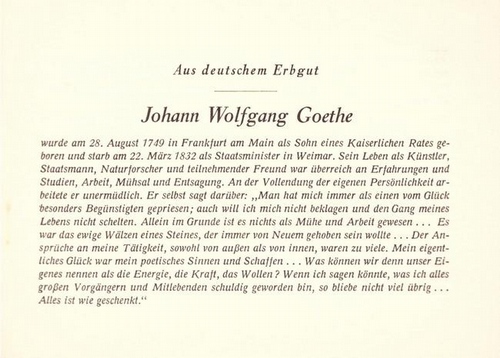 Mensching, Wilhelm (Bückeburg, Freundschaftsheim) und Grete Sumpf  Johann Wolfgang Goethe (a.d. Reihe: "Aus deutschem Erbgut") 
