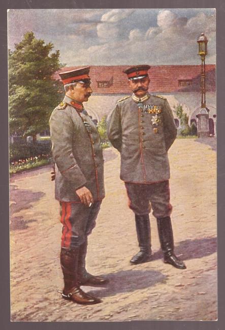   Ansichtskarte. AK Spendenkarte Rotes Kreuz. 2 Offiziere im Schloss zu Posen. Juli 1915 (Nach einer Aufnahme der Kaiserin und Königin) 