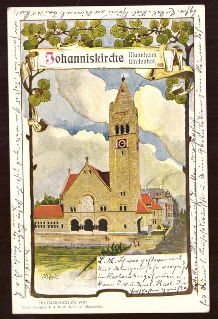   Ansichtskarte AK Mannheim-Lindenhof. Joahnniskirche (Dreifarbendruck nach einem Gemälde v. Mönch) 