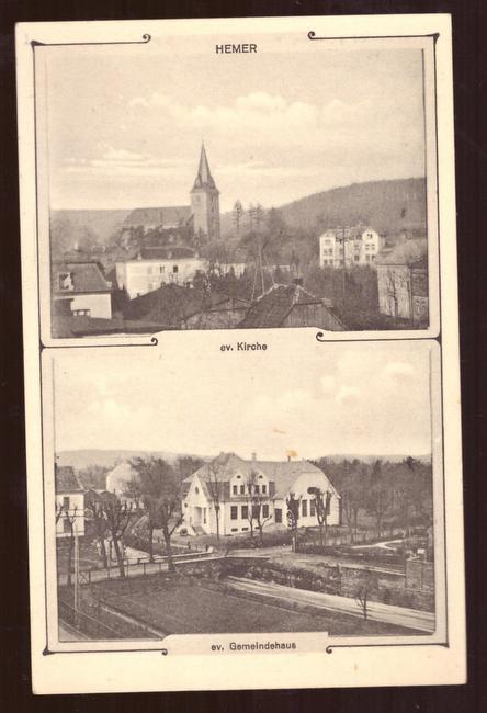   Ansichtskarte AK Hemer. 2 Motive (e. Kirche + ev. Gemeindehaus) 