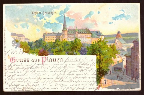   Ansichtskarte AK Gruss aus Plauen. Schloss Hradschin (Litho) 