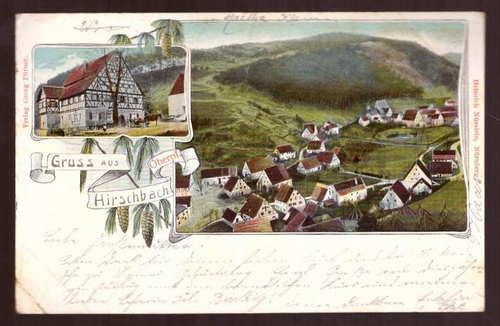   Ansichtskarte AK Gruss aus Hirschbach / Oberpfalz (Gesamtansicht 2 Motive. Litho) 