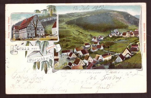   Ansichtskarte AK Gruss aus Hirschbach / Oberpfalz (Gesamtansicht 2 Motive. Litho) 