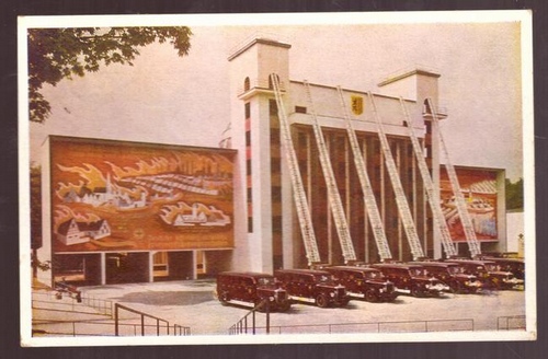   Ansichtskarte AK Dresden. Dresdner Jahresschau 1935. Der rote Hahn. Das grosse Feuerwehrübungshaus (Entwurf: Architekt Herbert Linke) 