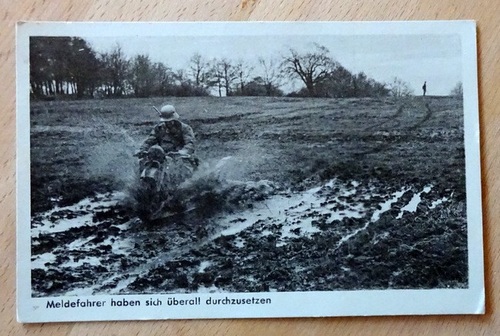   Ansichtskarte AK Meldefahrer haben sich überall durchzusetzen (adressiert an Willi König. Besitzer des Kurhaus Waldheim bei Schienen) 