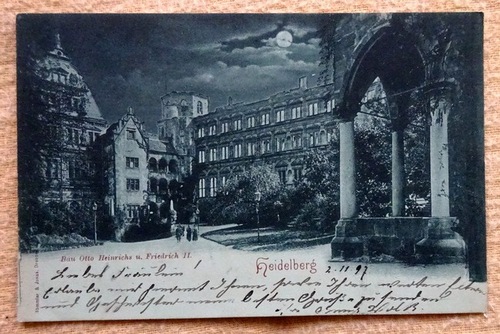   Ansichtskarte AK Heidelberg. Bau Otto Heinrichs u. Friedrich II. (mit Vollmond) 