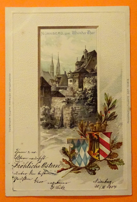   Ansichtskarte AK Nürnberg am Whörder Thor (Wöhrder) (Prägedruck mit Wappen) 