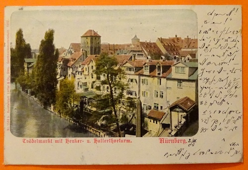   Ansichtskarte AK Nürnberg. Trödelmarkt mit Henker- und Hallerthorturm 