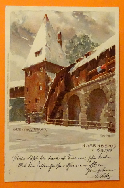   Ansichtskarte AK Nürnberg. Partie an der Stadtmauer (Künstler-Karte v. Karl Mutter) 
