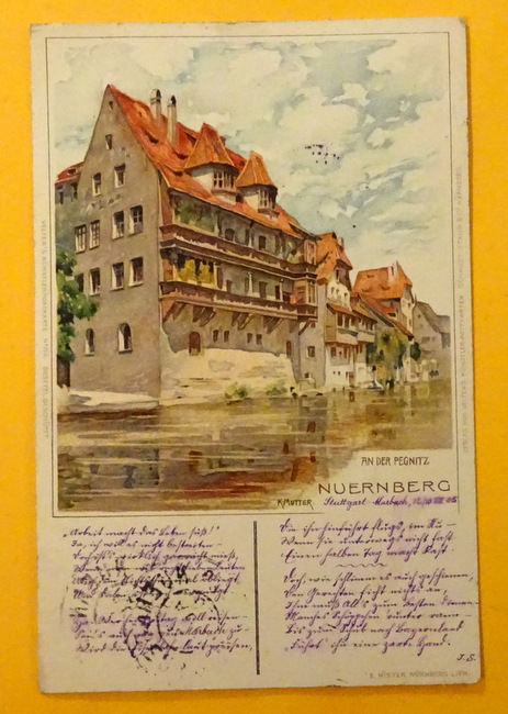   Ansichtskarte AK Nürnberg. An der Pegnitz (Litho. Motiv von Karl Mutter) 