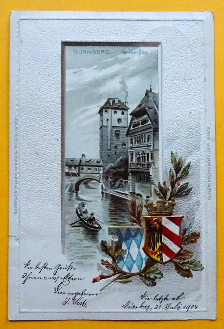   Ansichtskarte AK Nürnberg. Henkersteg (Prägekarte mit Wappen) 