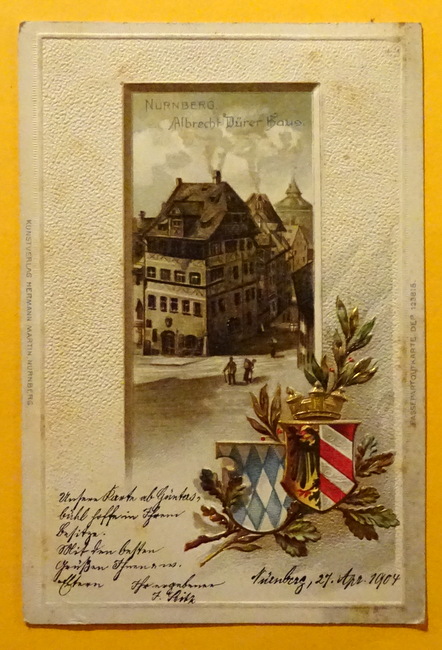   Ansichtskarte AK Nürnberg. Albrecht-Dürer-Haus (in Farbe mit Prägewappen) 