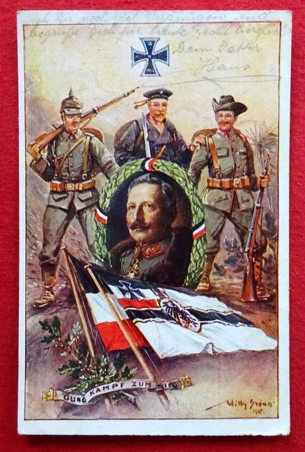 Stöwer, Willy  Ansichtskarte AK Durch Kampf zum Sieg (Künstlerkarte (Litho) v. Willy Stöwer (hier im Druck signiert) 