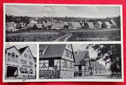   Ansichtskarte Ak Gruß aus Oeschelbronn. 3 Motive (Totalansicht, Gasthaus Rössle, Straßenpartie) 