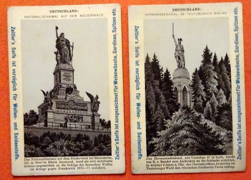   Reklamebild /  Kaufmannsbild / Sammelbild / Kaufmannsbild Zeitler's Seife (2 Bilder Deutschland: Nationaldenkmal auf dem Niederwald / Hermannsdenkmal im Teutoburger Wald) 