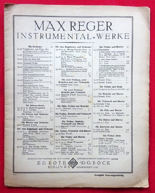 Reger, Max  Zwölf kleine Stücke nach eigenen Liedern Opus 103 C Heft 2 (Du meines Herzens Krönelein u.a.) (Hausmusik. Für Violine und Klavier) 