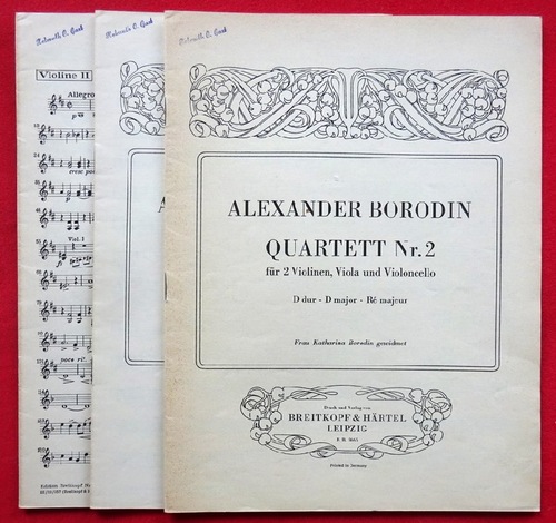 Borodin, Alexander  Quartett Nr. 2 für 2 Violinen, Viola und Violoncello. D dur (Violine II, Viola, Violoncello, Violine I fehlt) 