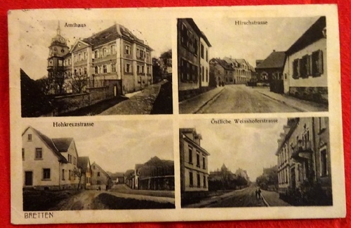   Ansichtskarte AK Bretten. Amthaus, Hirschstrasse, Hohkreuzstrasse, Östliche Weisshoferstrasse (4 Motive) 