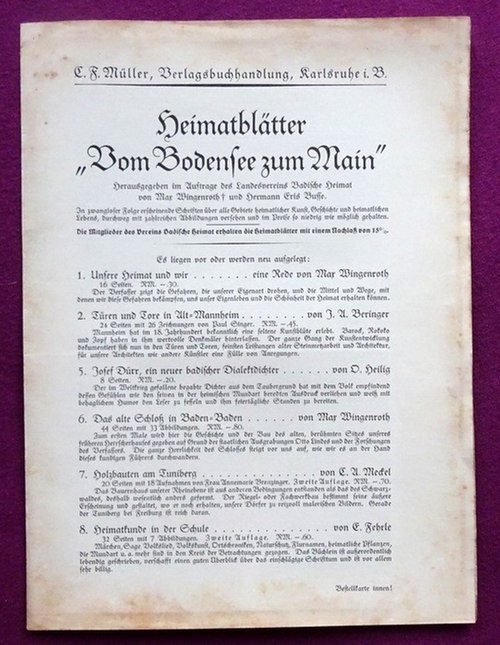 C.F. Müller Verlag  Werbung "Heimatblätter "Vom Bodensee zu Main" (Werbeprospekt des Verlages) 