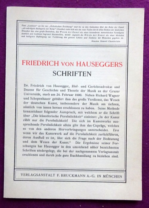 von Hausegger, Friedrich  Werbung für "Friedrich von Hauseggers Schriften (6 Titel)" (Werbeprospekt des Verlages) 
