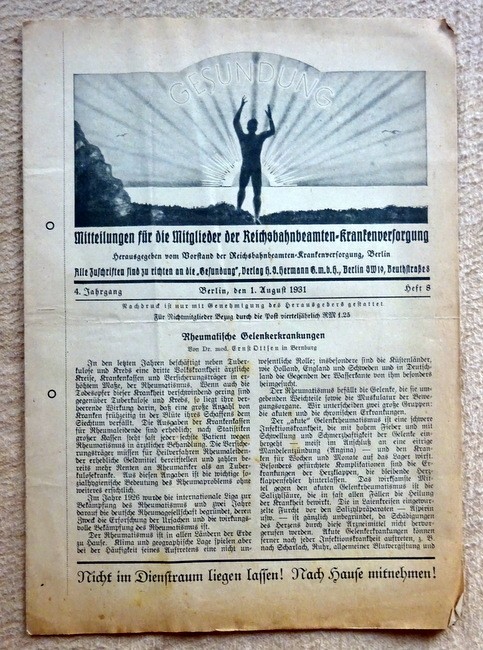 von Conradi, Reichsbahnoberrat  Mitteilungen für die Mitglieder der Reichsbahnbeamten-Krankenversorgung 4. Jg. heft 8, 1. August 1931 