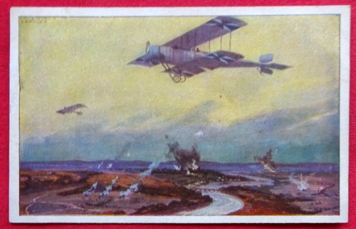   Ansichtskarte. AK Militärdoppeldecker auf Erkundungsflug an der Marne 