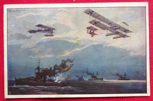 Schulze  Ansichtskarte. AK Wasserflugzeuge über der englischen Flotte 