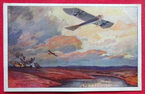 Schulze  Ansichtskarte. AK Militärtaube auf Erkundungsflug bei den Masurischen Seen 