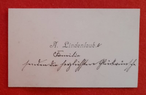 Lindenlaub, Adolf  Visitenkarte des Adolf Lindenlaub (Anm. Pelzhändler, Kürschner in der Kaiserstraße 191, Karlsruhe) 