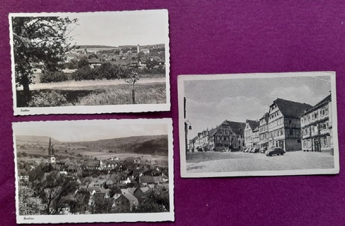   3 x AK Ansichtskarte Bretten (2 x Totalansicht (ca. 1940/50), 1 Marktplatz mit Hotel Krone (ca. 1930) 