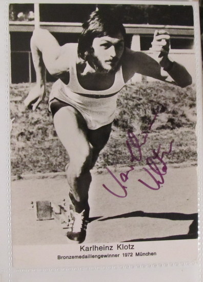 Klotz, Karlheinz, (Leichtathlet),  Autogrammkarte des Bronzemedaillengewinners, 